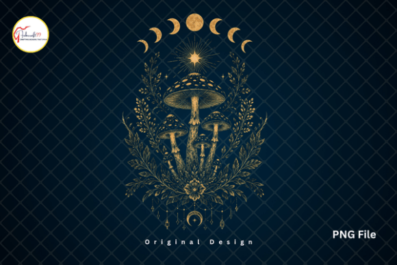 Bringing Moon Magic to Life with Celestial Mystic Moon Phase Mushroom PNG Art