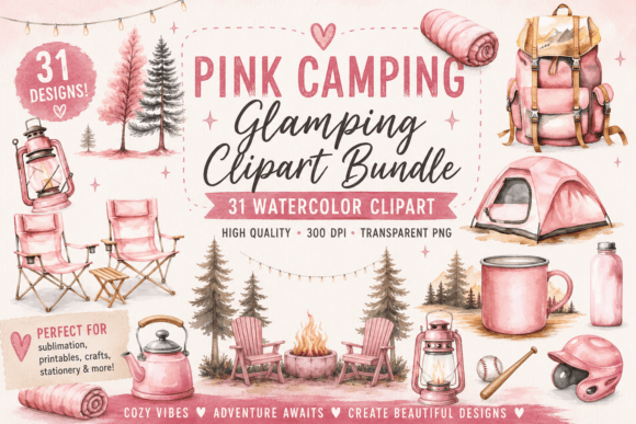 Camping & Glamping PNG Bundle: Pink Edition