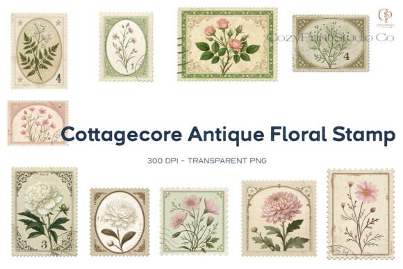 Cottagecore Antique Floral Stamp Sticker Guide