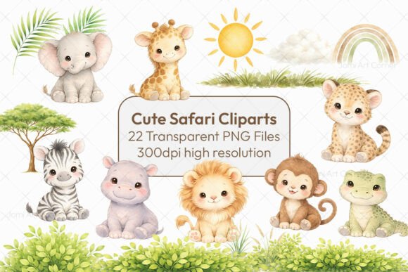 Cute Safari Animals Clipart Set