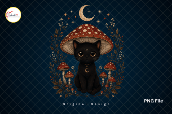 Evaluating the Cottagecore Mushroom Moon Black Cat PNG for Creative Projects