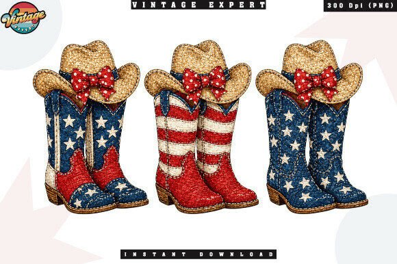 Evaluating the Patriotic Cowboy Boots Patchwork PNG for Commercial Design