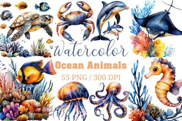 Exploring the Creative Potential of Watercolor Ocean Animals Clipart PNG for Modern Design