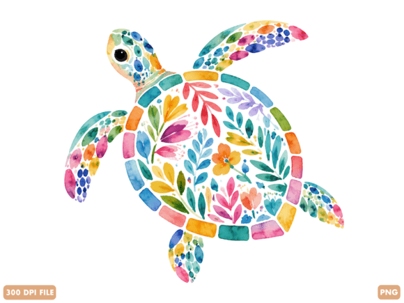 Floral Sea Turtle Watercolor PNG: Elevating Modern Digital Design