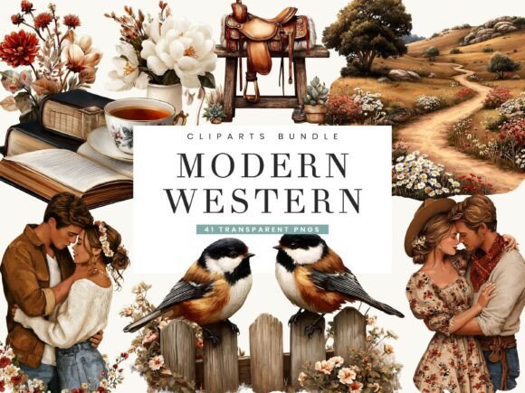 Modern Western Clipart Bundle: 41 Watercolor Designs