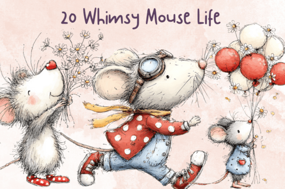 Storybook Whimsy Mouse Clipart Set: Elevating Digital Design with Cozy Charm