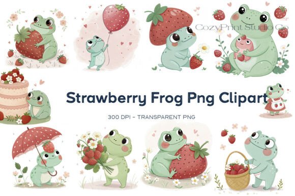 Strawberry Frog Png Clipart Bundle