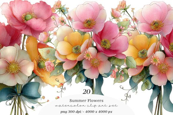 Summer Flowers Clipart Bundle: High-Res Digital Art