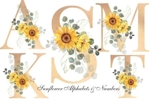 Sunflower Gold Floral Letters Numbers: Elevating Digital Design with Rustic Elegance