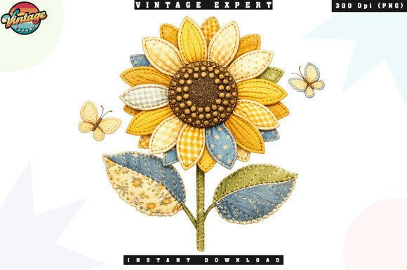 Sunflower Patchwork Floral Vintage PNG