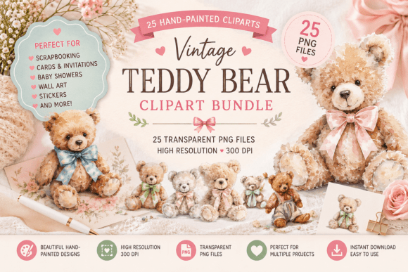 Vintage Teddy Bear Clipart for Crafters