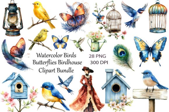 Watercolor Birds Butterflies Birdhouse: Elevating Creative Projects with Vintage Charm