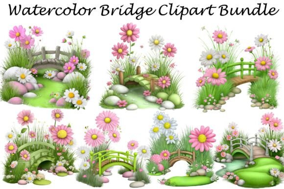 Watercolor Bridge Clipart Bundle: Elevating Modern Design with Artistic Versatility
