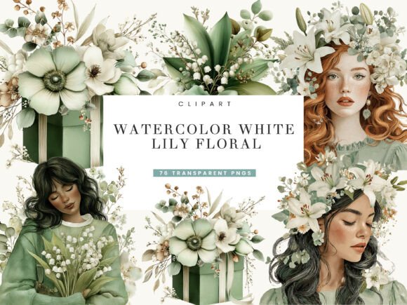 Watercolor White Lily Floral Clipart: Elevating Digital and Print Designs