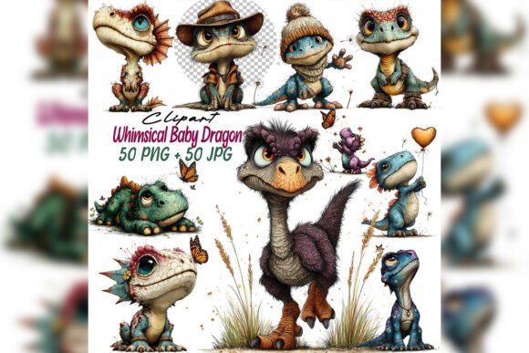 Whimsical Baby Dragon Clipart Set: Elevate Your Creative Projects with Magical Watercolor Art