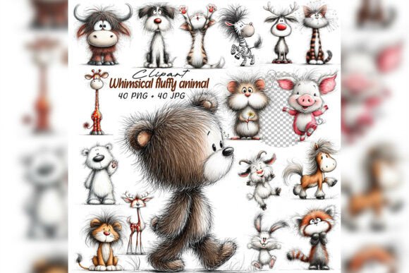 Whimsical Fluffy Animal Clipart Set