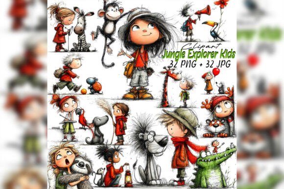 Whimsical Jungle Explorer Kids Clipart