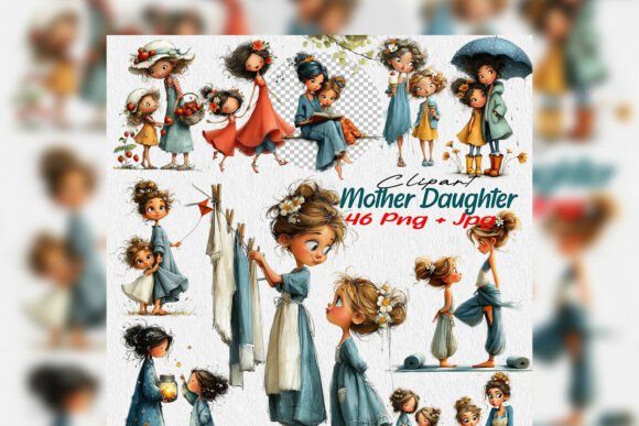 Whimsical Mother Daughter Clipart PNG: Capturing the Bond in Digital Art