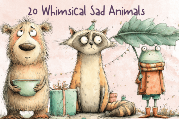 Whimsical Sad Animals Clipart Set