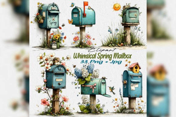 Whimsical Spring Mailbox Clipart Garden
