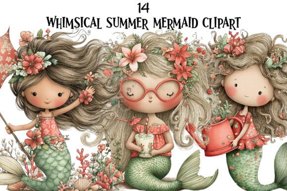 Whimsical Summer Mermaid Clipart